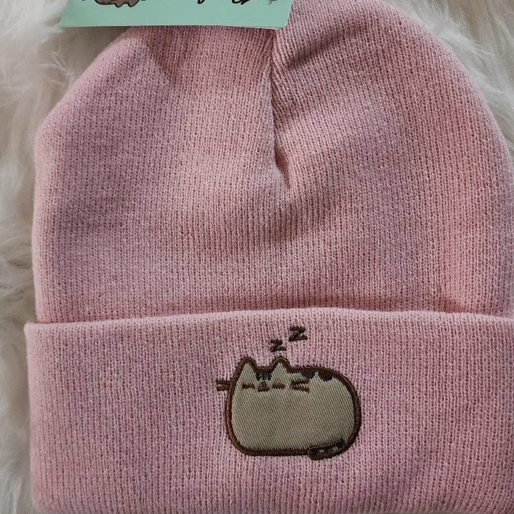 Pusheen, the cat pink embroidered winter beanie